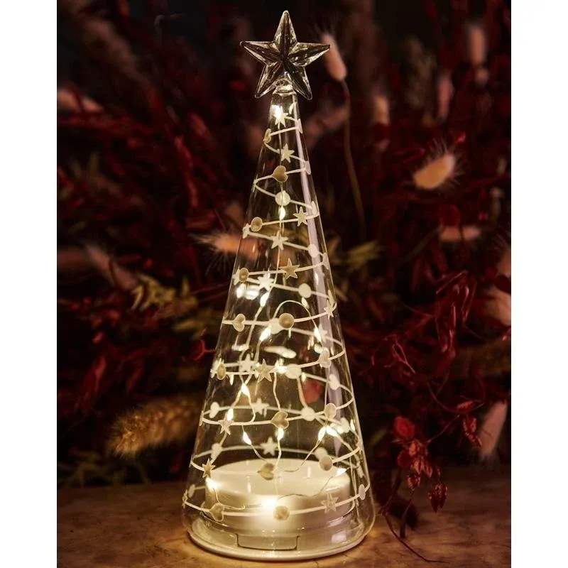Heruntergeladen Glas-LED-Baumleuchte, klar, 26 cm, weißes Dekor