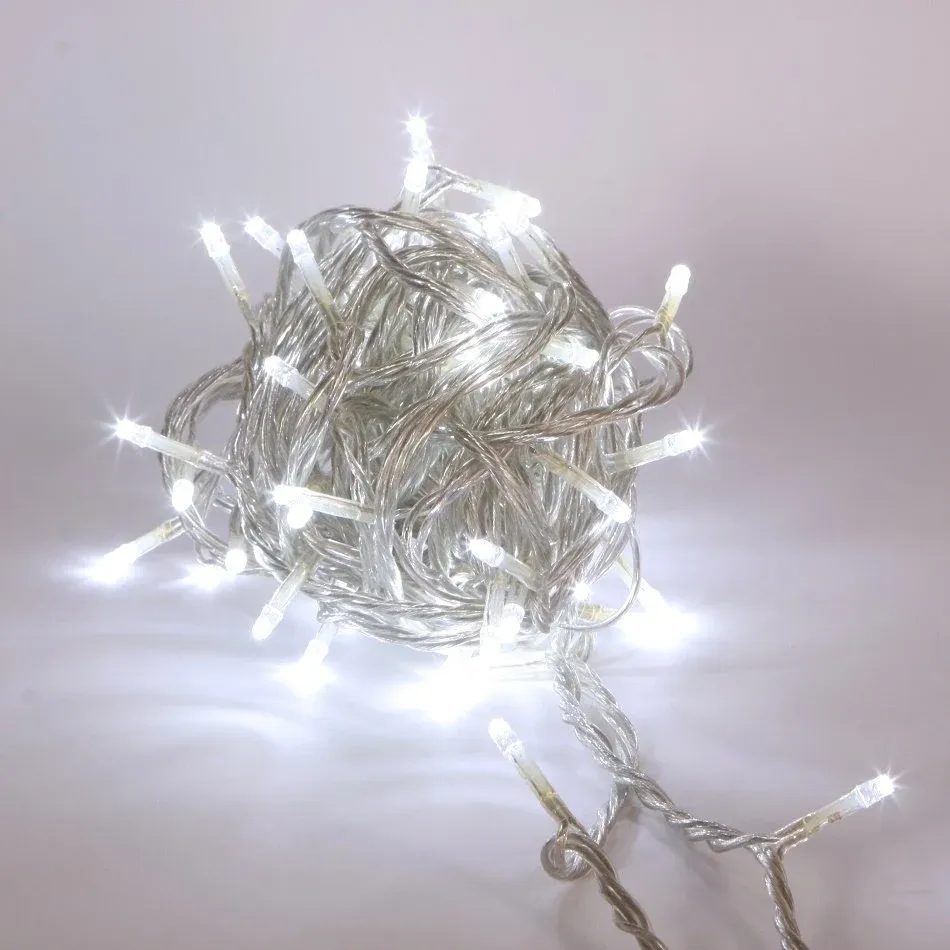 Heruntergeladene Lichterkette 8 m, eisweiß mit Blitz, Eco Fix