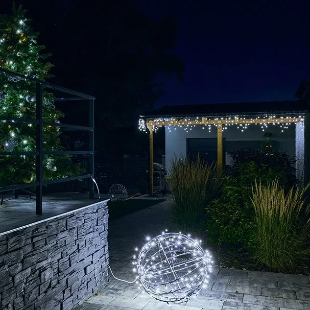 3D-LED-Lichtkugel, 100 cm Durchmesser, eisweiß, schwarzes Kabel