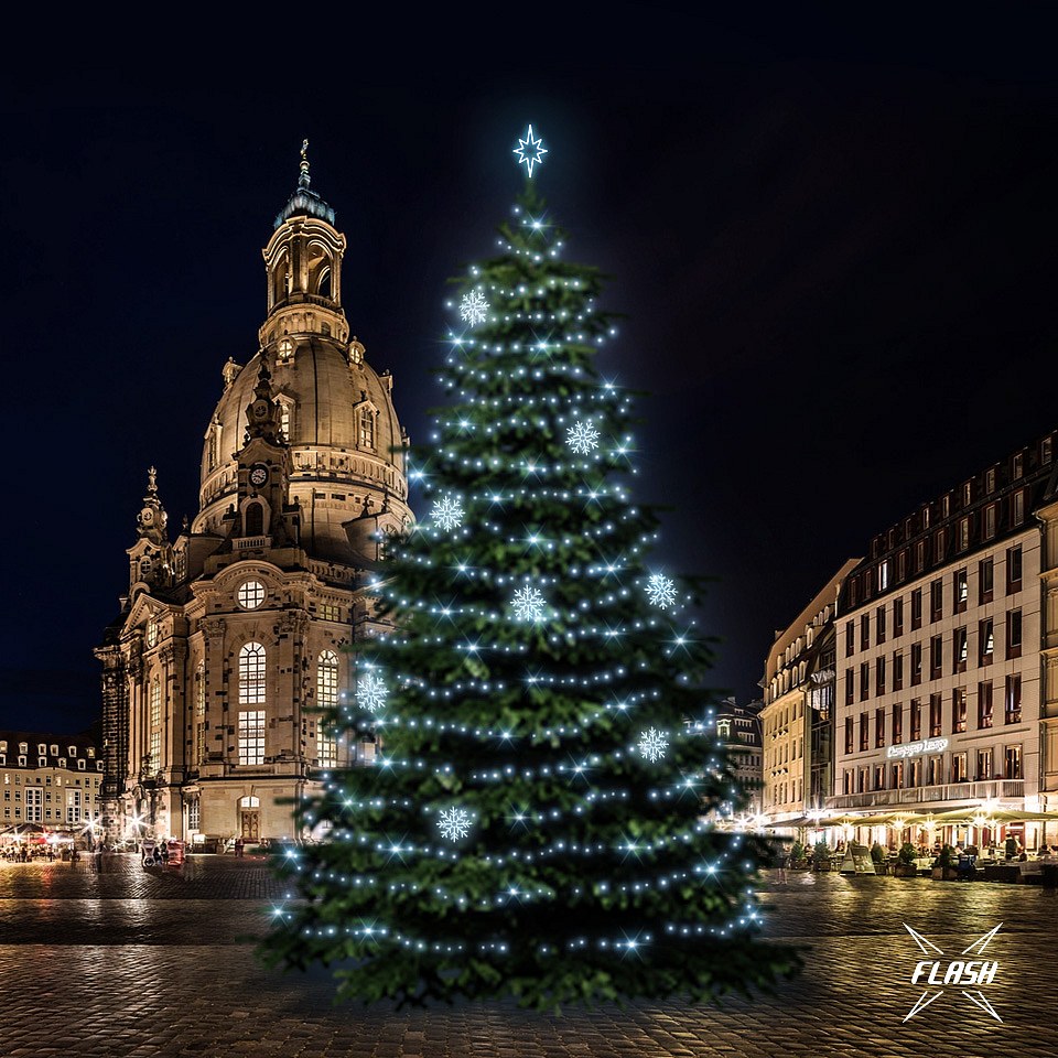 LED-Baumbeleuchtungsset für 18-20m hohe Bäume, eisweiß mit Flash, Dekore DZX0EFD08