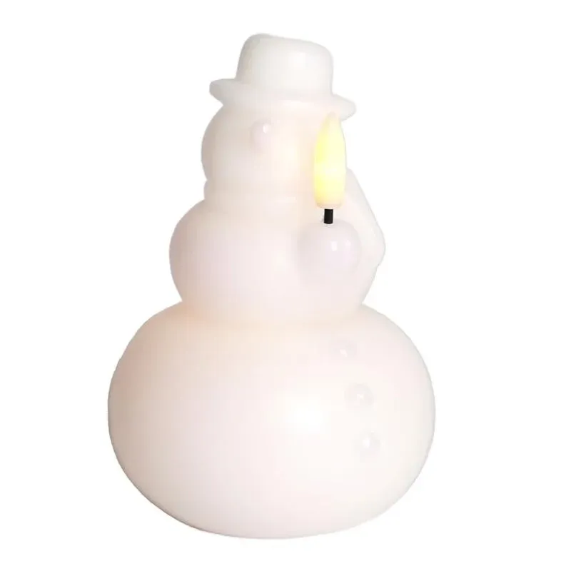 LED-Kerze aus echtem Wachs, batteriebetrieben, Schneemann, weiß, Ø 10 × 12,6 cm, CR2032