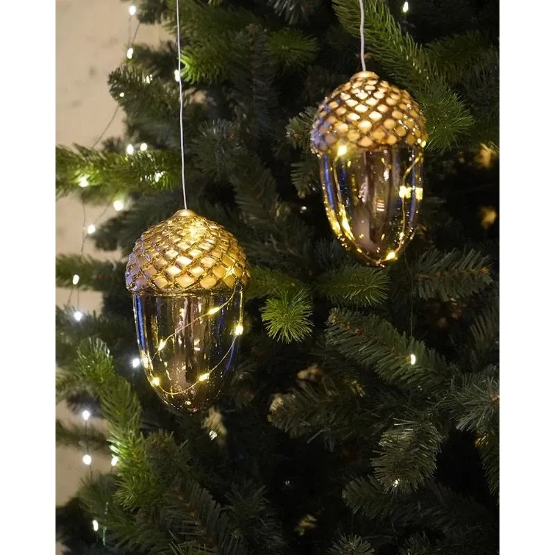 Gezeichnete LED-Hängelampen-Dekoration, Eichel, 16 cm, gold