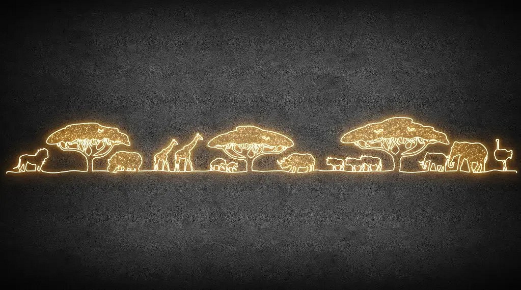Eco fix 2D LED African Still Life, 1200 × 135 cm, warmweiß, stehend, 3D gedruckt, Aluminium