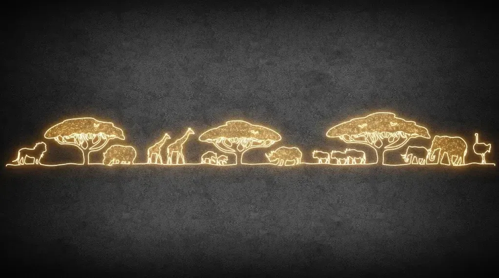 Eco fix 2D LED African Still Life, 1200 × 135 cm, warmweiß, stehend, 3D gedruckt, Aluminium