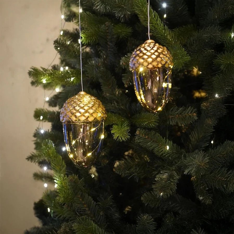 Gezeichnete LED-Hängelampen-Dekoration, Eichel, 13 cm, gold