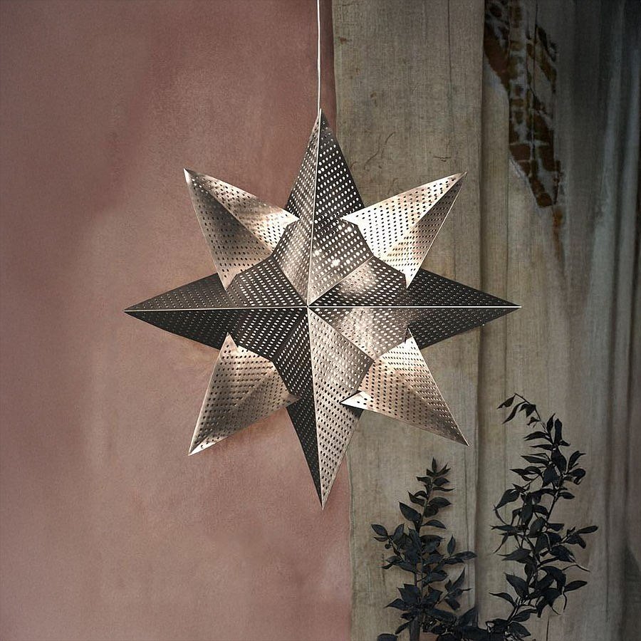 Gezeichnete LED-Hängestern-Dekoration, silber, 33 cm