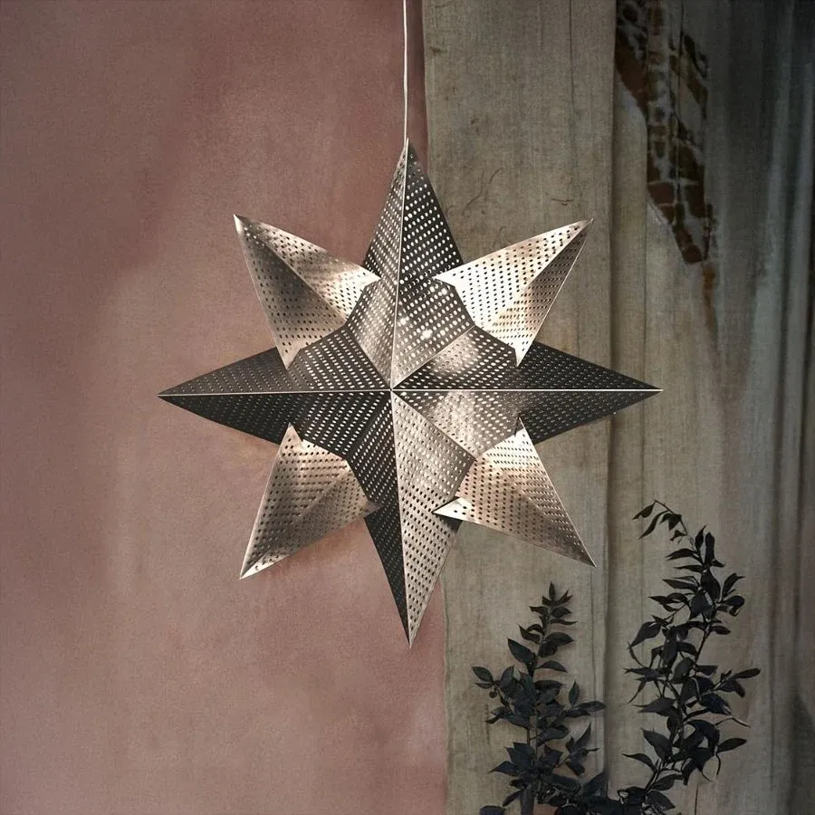 Gezeichnete LED-Hängestern-Dekoration, silber, 33 cm