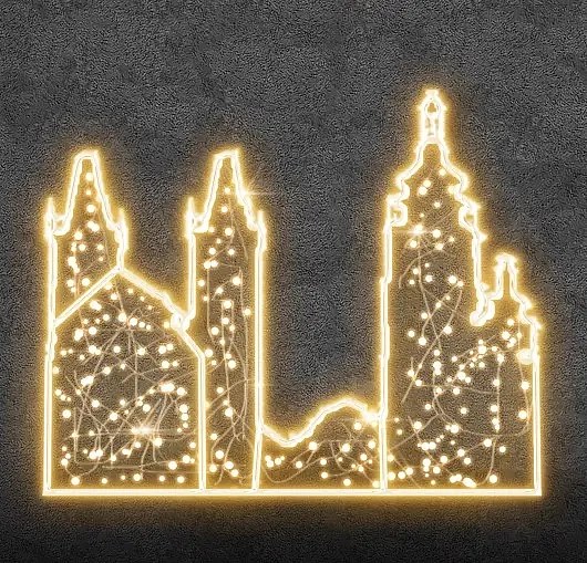 Eco Fix 2D LED-Lichtsilhouette HK, 275 × 225 × 60 cm, warmweiß, stehend, 3D-Druck, Aluminium