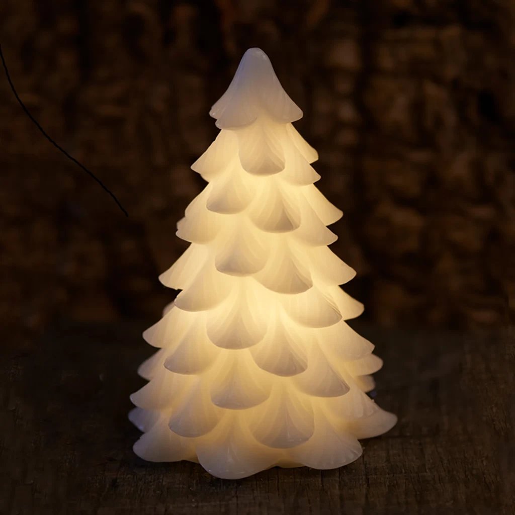 _LED-Kerze aus echtem Wachs, Weihnachtsbaum, weiß, 23 cm