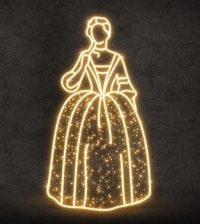 2D LED-Licht Dame, 105 × 190 cm, warmweiß, stehend, 3D-Druck