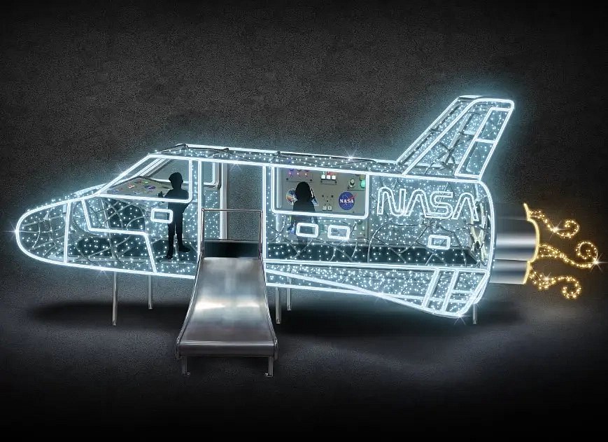 3D LED-Raketenleuchte 700 cm, eisweiß, stehend, Aluminium