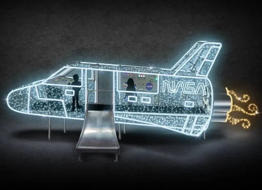 3D LED-Raketenleuchte 700 cm, eisweiß, stehend, Aluminium