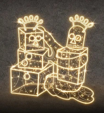Eco Fix 2D LED-Lichtroboter mit Geschenken, 153 × 120 cm, warmweiß, stehend, 3D-Druck, Aluminium