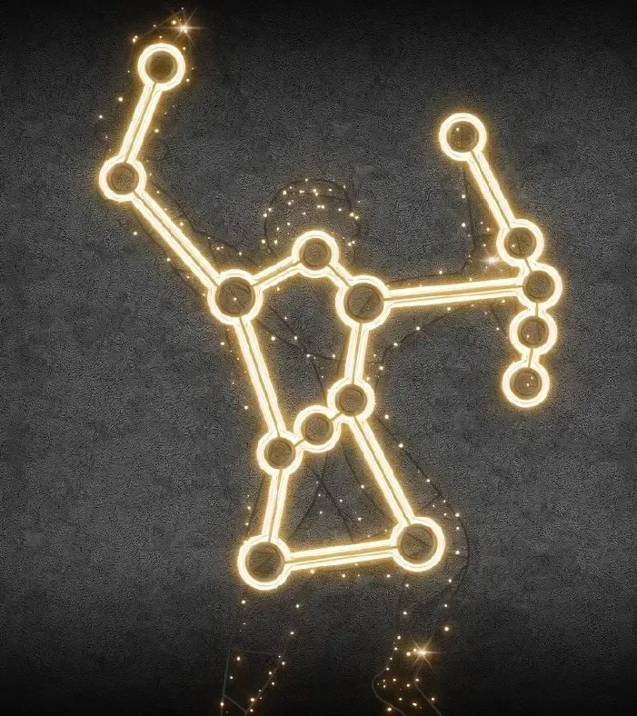 2D-LED-Konstellation Orion-Leuchte, 245 × 350 cm, warmweiß, stehend, 3D-Druck, Aluminium