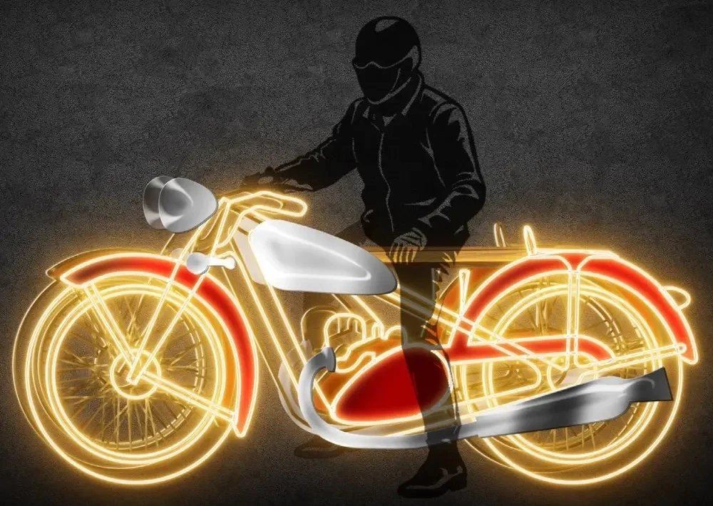 Eco Fix 3D LED-Motorradleuchte, 240 × 115 × 99 cm, warmweiß, stehend, Aluminium