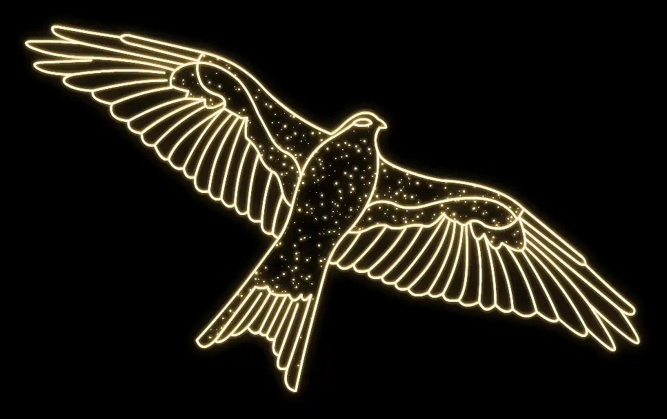 Eco Fix 2D LED-Leuchte Adler im Flug, hängend, 170 × 78 × 4 cm, warmweiß, 3D-Druck, gold