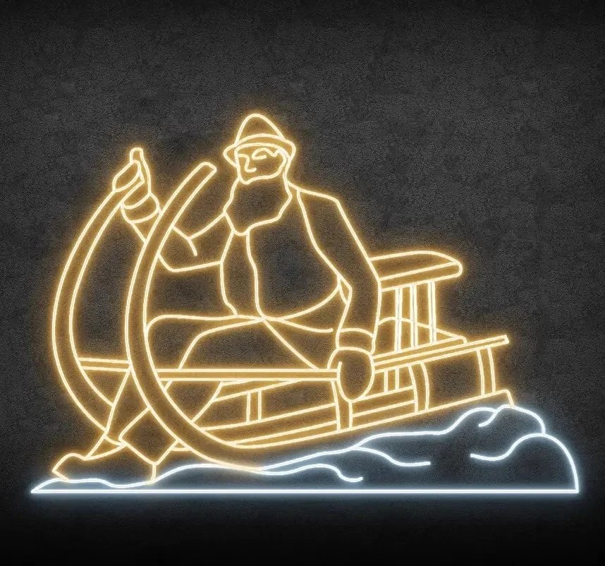 Eco Fix 2D LED-Lichtdekor, Figur auf einem Schlitten, 224 × 156 × 4 cm, eisweiß, hängend, 3D-Druck