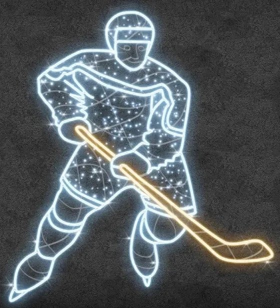 2D-LED-Licht-Hockeyspieler, 189 × 209 cm, warmes und eisiges Weiß, stehend, 3D-Druck