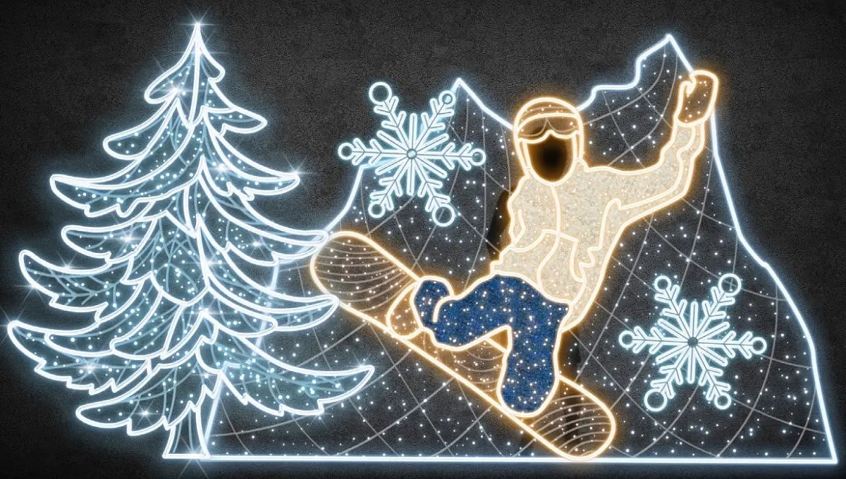 2D LED-Panoramaleuchte für Snowboarder, 455 × 240 cm, warmes und eisiges Weiß, stehend, 3D-Druck