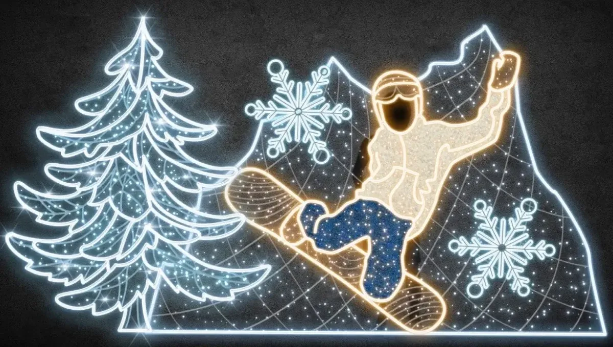 2D LED-Panoramaleuchte für Snowboarder, 455 × 240 cm, warmes und eisiges Weiß, stehend, 3D-Druck