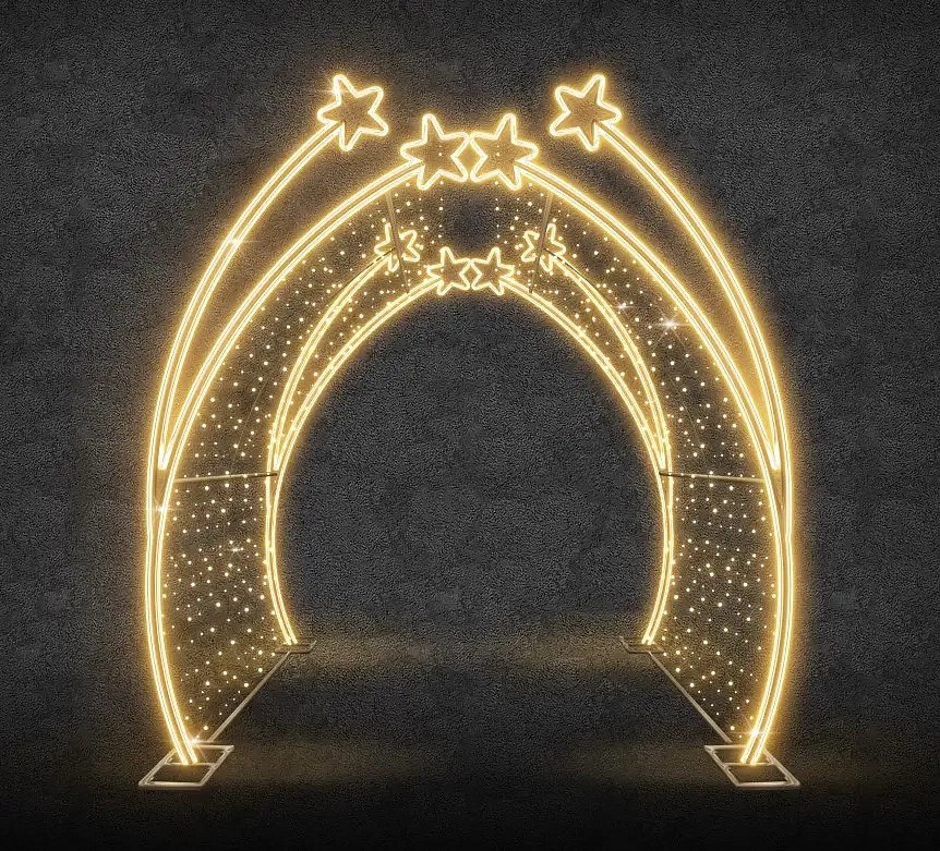 Easy Fix 3D LED-Lichttunnel mit Sternen, 200 × 250 × 200 cm, warmweiß mit Flash, Aluminium
