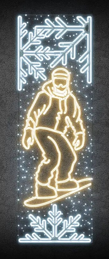 Easy Fix 2D LED-Lichtbanner Snowboarder, 80 × 247 cm, warmes und eisiges Weiß, Dekor für öffentliche Beleuchtung, Aluminium