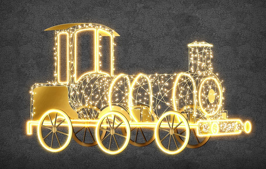 Eco Fix 3D-LED-Lokomotive, 300 × 180 × 90 cm, warmweiß, stehend, Aluminium