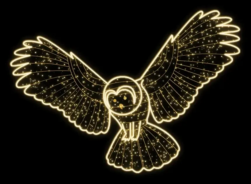 Eco Fix 2D LED-Leuchte Eule im Flug, hängend, 225 × 165 × 5 cm, warmweiß, 3D-Druck, gold