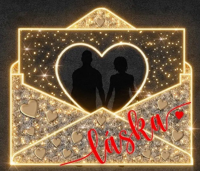 2D LED Lighted Love Envelope, 325 × 280 cm, warmweiß, stehend, 3D-Druck, Aluminium