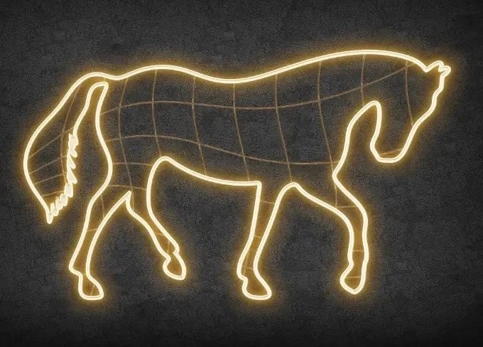 Eco Fix 2D LED-Lichtpferd, 290 × 161 × 60 cm, warmweiß, stehend, 3D-Druck, Aluminium