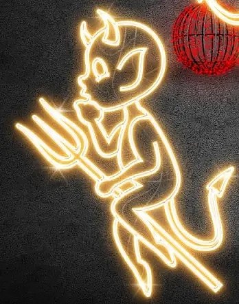 2D LED-Lichtteufel I., 95 × 125 cm, warmweiß, stehend, 3D-Druck