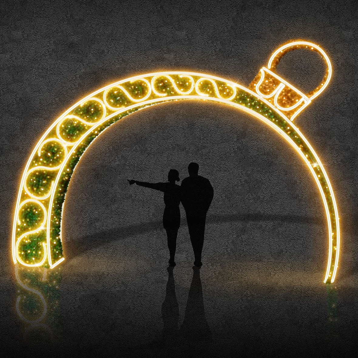Easy Fix 3D LED Lichttor Ornament grün, 500 × 285 cm, warmweiß mit Flash, stehend, Aluminium