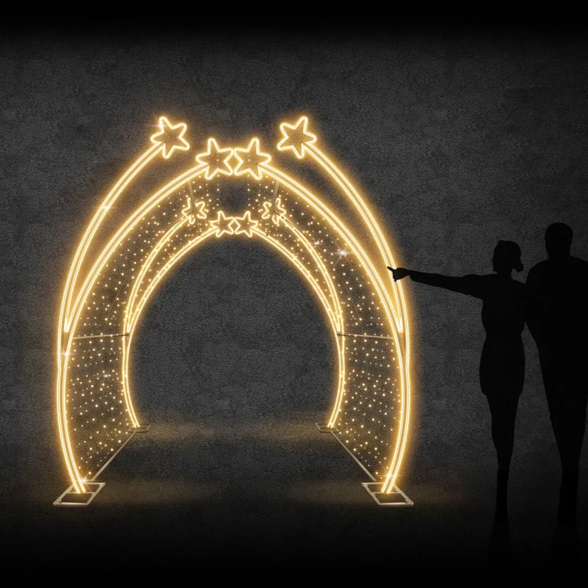 Easy Fix 3D LED-Lichttunnel mit Sternen, 200 × 250 × 200 cm, warmweiß mit Flash, Aluminium