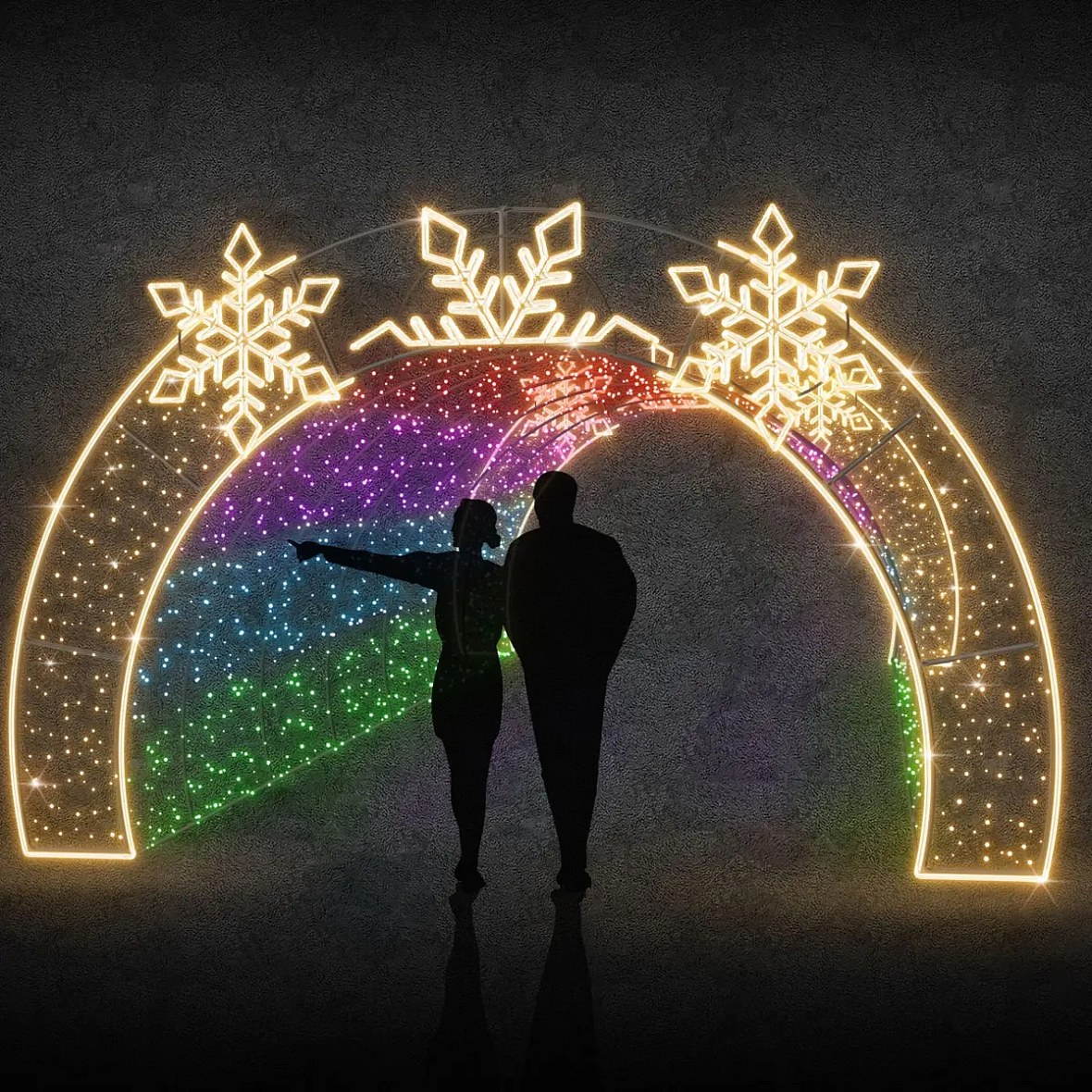 Eco Fix 3D LED-Lichttunnel Schneeflocken und Twinkly, 440 × 300 × 800 cm, Aluminium