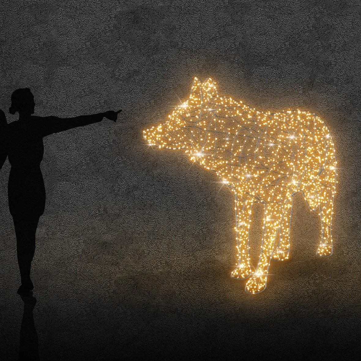 Eco Fix 3D LED-Licht junger Wolf, 170 × 230 × 60 cm, warmweiß, Aluminium