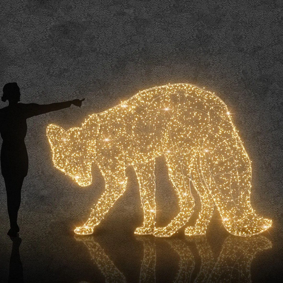 Eco Fix 3D LED-Lichtfuchs, 150 × 170 × 90 cm, warmweiß mit Flash, Aluminium