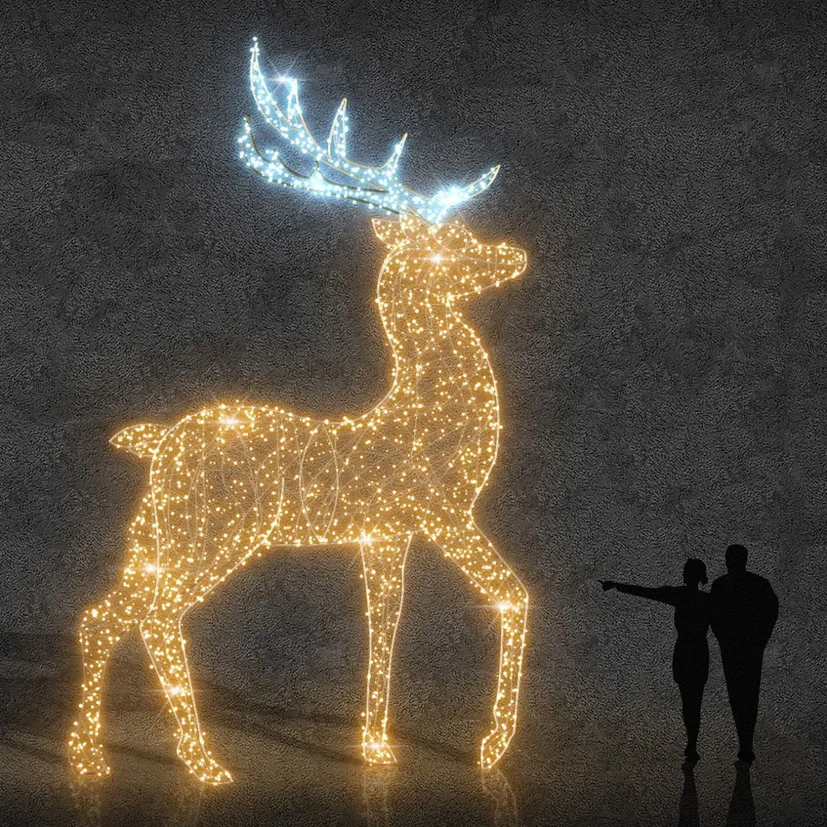 3D-LED-Lichthirsch 600, Eisgeweih, warmweiß, Aluminium