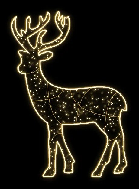 Eco Fix 2D LED-Lichthirsch, gold, 185 × 280 cm, warmweiß, stehend, 3D-Druck, Aluminium