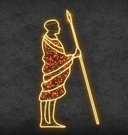 Eco Fix 2D LED-Lichtfigur African, 114 × 225 cm, warmweiß, stehend, 3D-Druck