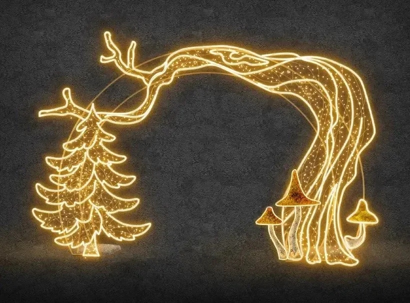Eco Fix 2D LED-Lichttor mit Schwämmen und Bäumen, stehend, 650 × 400 × 99 cm, warmweiß, stehend, 3D-Druck
