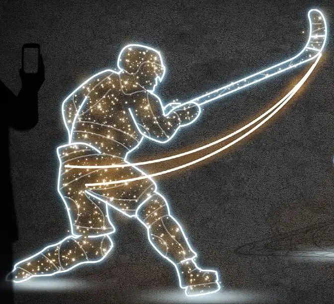Eco Fix 2D LED-Lichtdekor, Hockeyspieler II, 157 × 140 × 4 cm, warm- und eisweiß, hängend, 3D-Druck