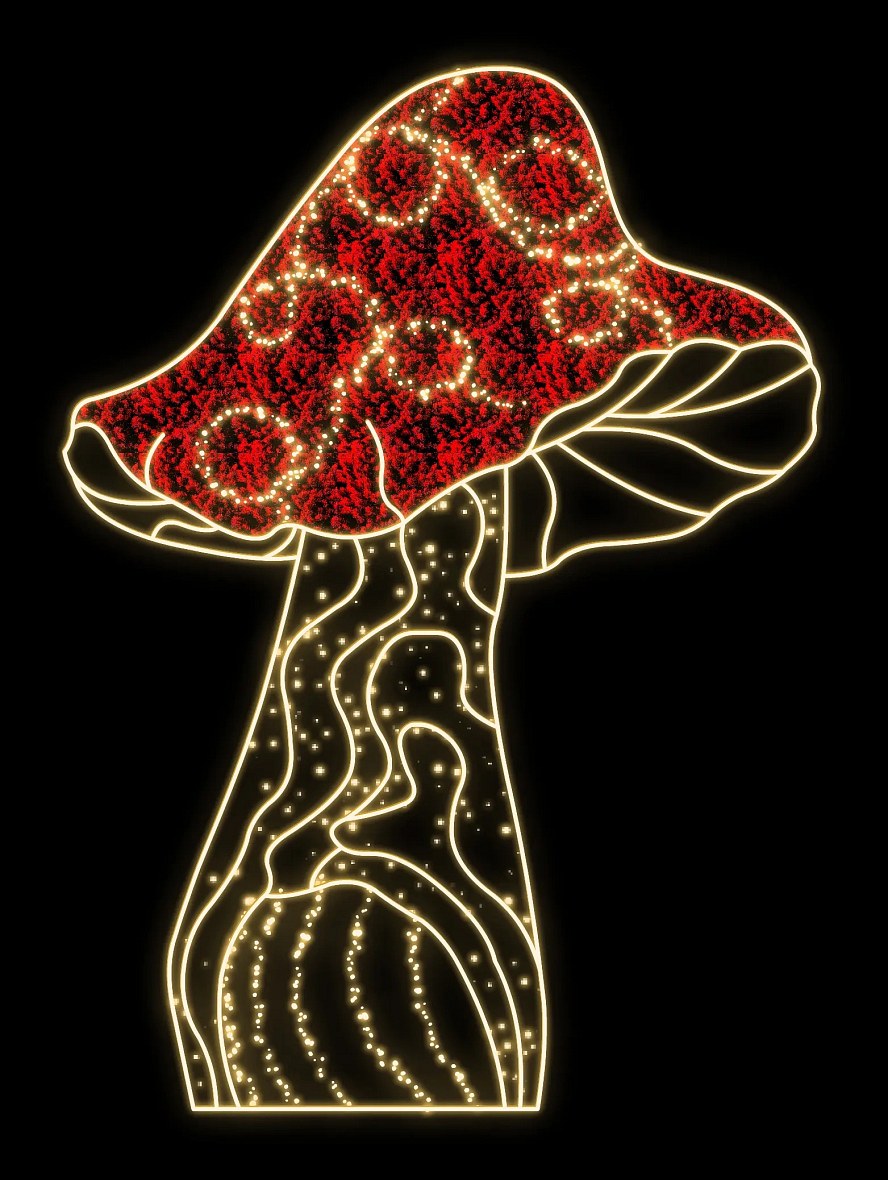 2D-LED-Leuchtfliegenpilz, 160 × 220 cm, warmweiß, freistehend, 3D-Druck