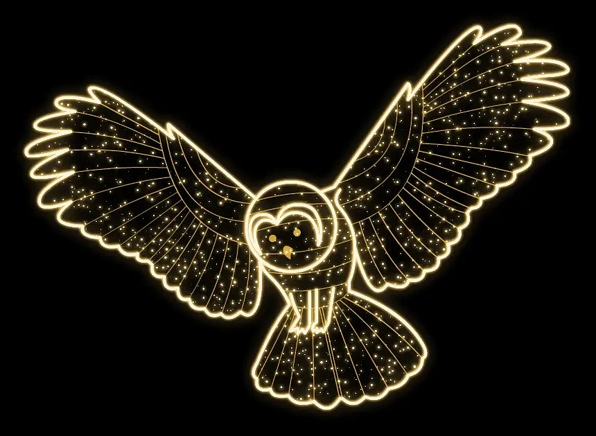 Easy Fix 2D LED-Leuchte Eule im Flug, hängend, 225 × 165 × 5 cm, warmweiß, 3D-Druck
