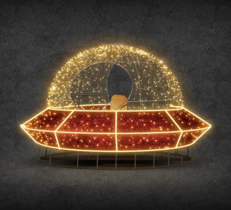 Eco Fix 3D LED-Leuchte UFO, 230 × 180 × 230 cm, warmweiß, stehend, Aluminium