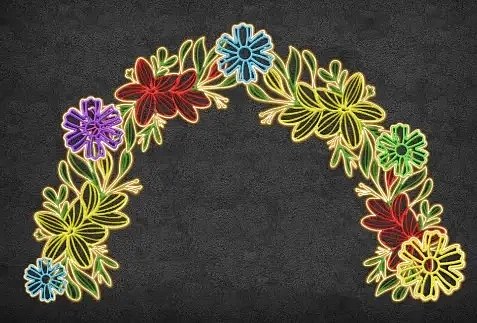 2D-LED-Lichtblumen, farbiger Kunststoff, 540 × 340 cm, warmweiß, stehend, 3D-Druck, Aluminium