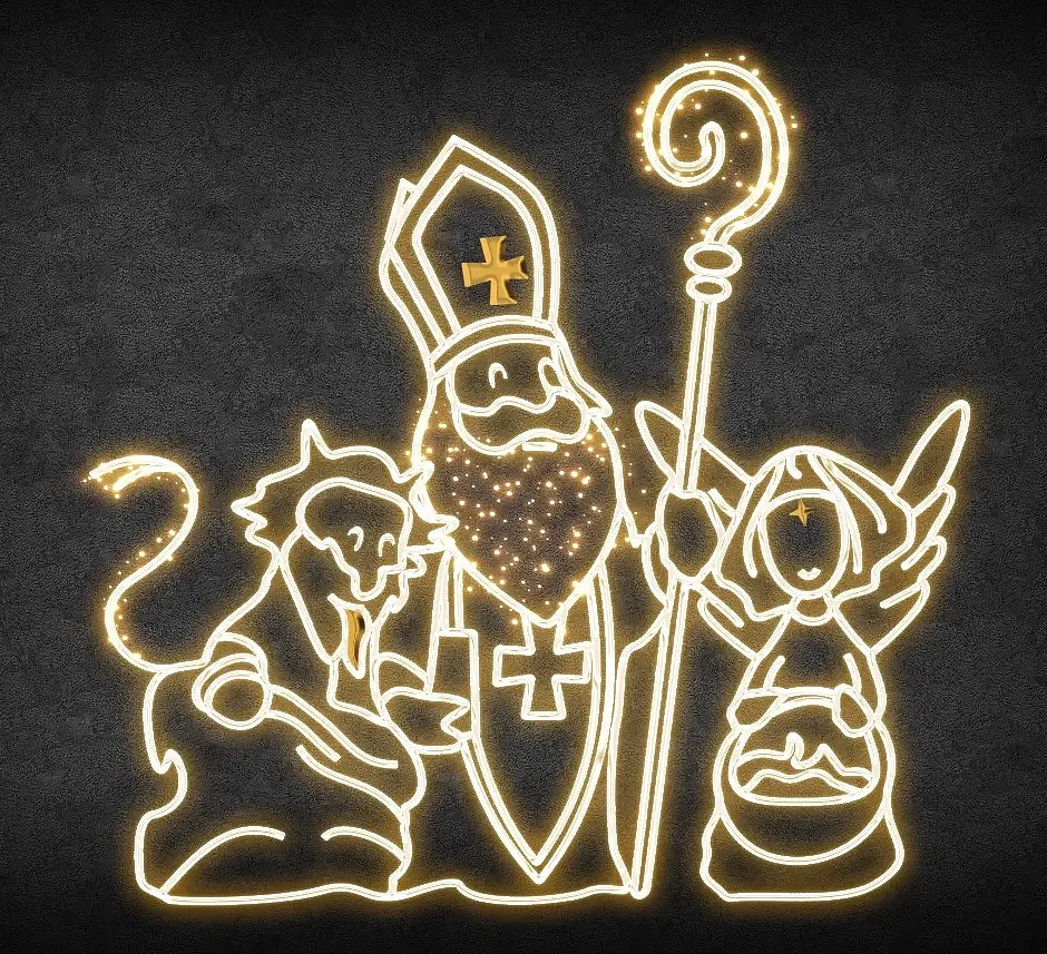 Easy Fix 2D LED-Leuchte Nikolaus, Teufel und Engel, 230 × 220 cm, stehend, 3D-Druck