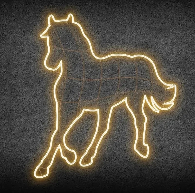 2D LED-Lichtpferd, 126 × 145 cm, warmweiß, stehend, Aluminium