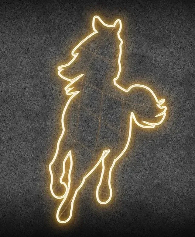 2D LED-Lichtpferd, 85 × 147 cm, warmweiß, stehend, Aluminium