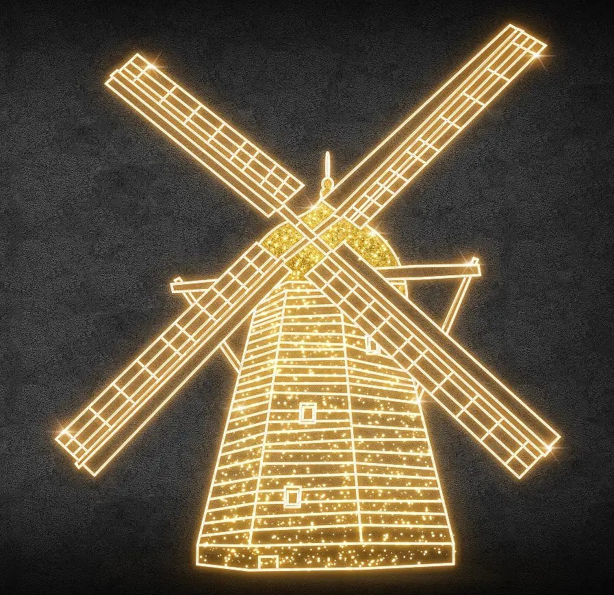 Eco Fix 2D LED-Lichtmühle, 277 × 293 × 60 cm, warmweiß, stehend, 3D-Druck, Aluminium