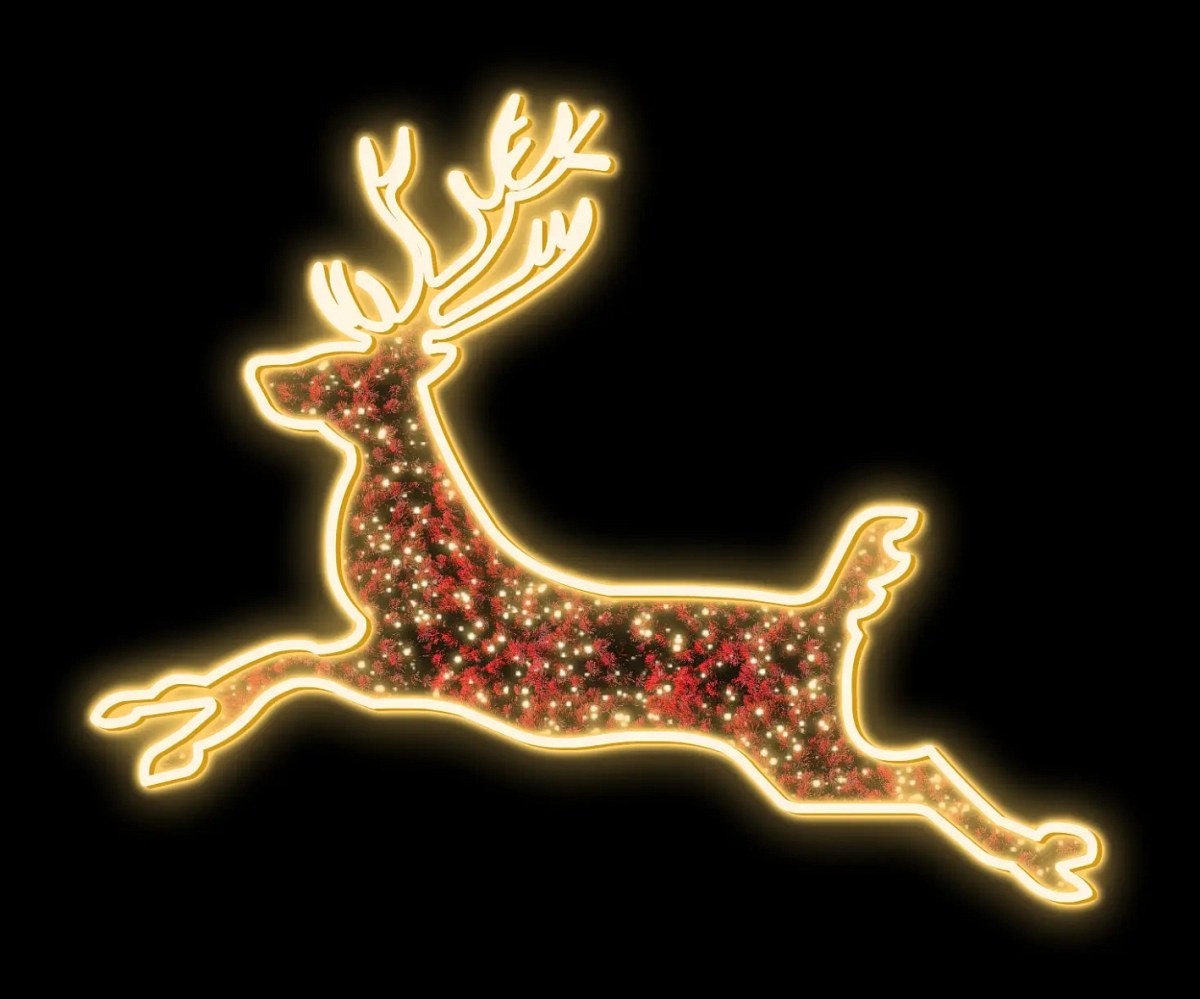 Easy Fix 2D LED-Lichtmotiv Hirsch, hängend, 375 × 350 × 3 cm, warmweiß, Aluminium, roter Teppich